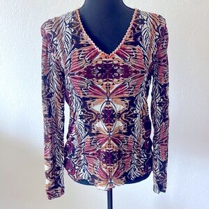 EUC MARC AUREL 90s BUTTERFLY PRINT MESH TOP SIZE 42